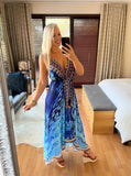 Luxury Silk Crepe and Beaded Halter Maxi Dress