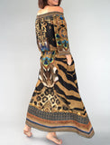 Luxury Silk Crepe Off Shoulder Dress - Exotic Zebra