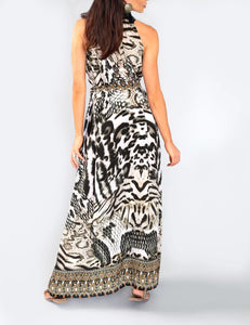 Luxury Silk Crepe - Halter Neck Dress - Jungle Craze