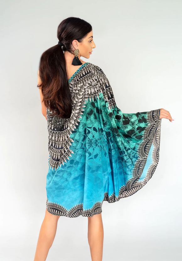Luxury Silk Crepe One Shoulder Dress - Aqua Dreams