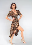 Luxury Silk Crepe - Wrap Dress - Dark Leopard