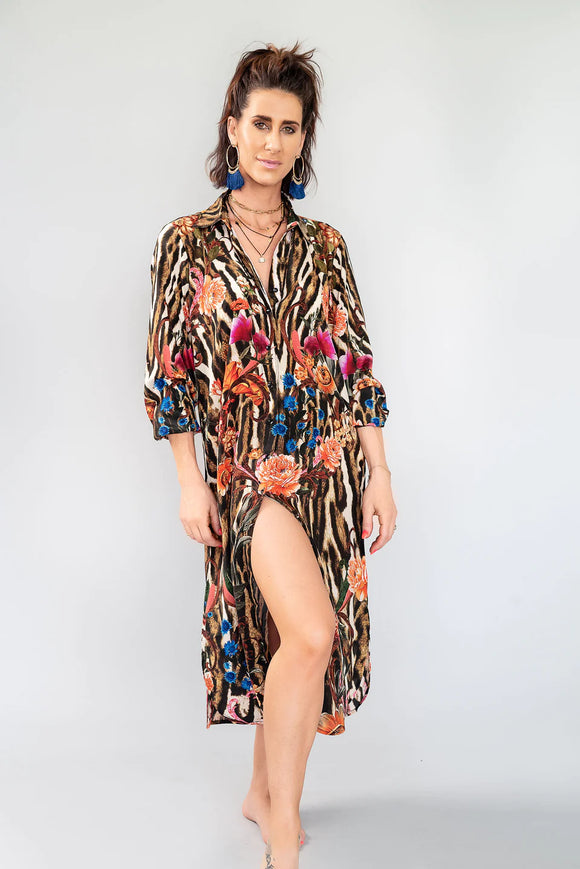 Luxury Silk Crepe -  Carnival Shirt Dress