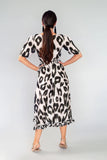 Luxury Silk Crepe - Wrap Dress - Black and White Leopard