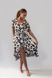 Luxury Silk Crepe - Wrap Dress - Black and White Leopard