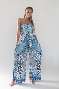 Luxury Silk Crepe - Boobtube Jumpsuit - Blue Leopard