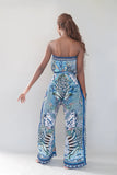 Luxury Silk Crepe - Boobtube Jumpsuit - Blue Leopard