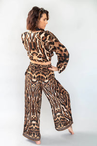 Luxury Silk Crepe -  Dark Leopard Pants