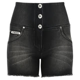 Freddy - WR.UP High Waist Fringed Push up Shuttle Woven Eco-Friendly Denim Shorts - Black Jeans - Seams on Tone CT