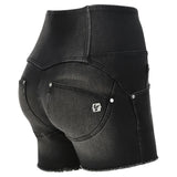 Freddy - WR.UP High Waist Fringed Push up Shuttle Woven Eco-Friendly Denim Shorts - Black Jeans - Seams on Tone CT