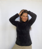 Black Teddy Fur Poloneck Fitted Top
