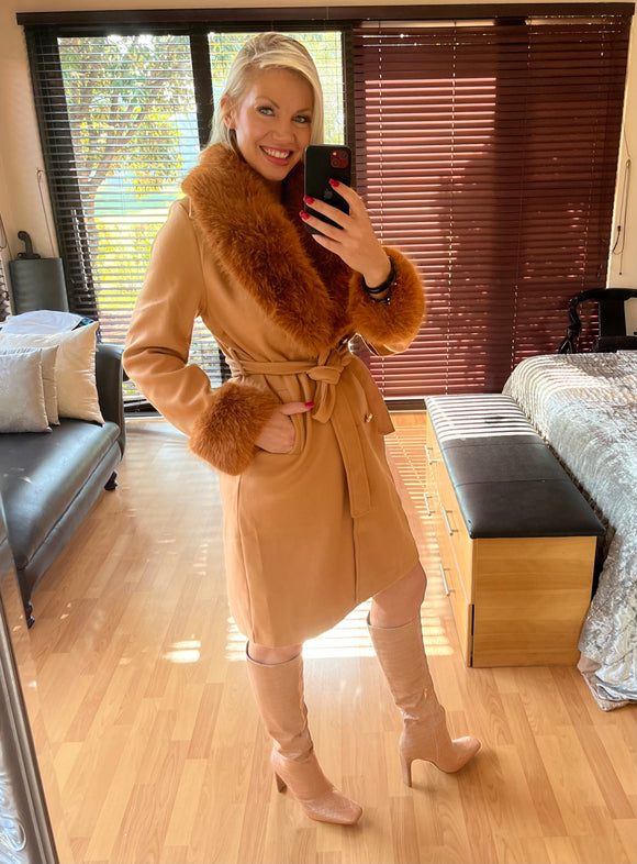 Selina Faux Fur Coat - Tan